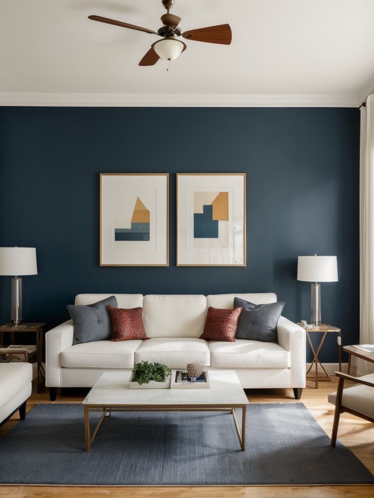 Studio apartment paint color ideas with contrasting colors, to create a visually striking and dynamic space.