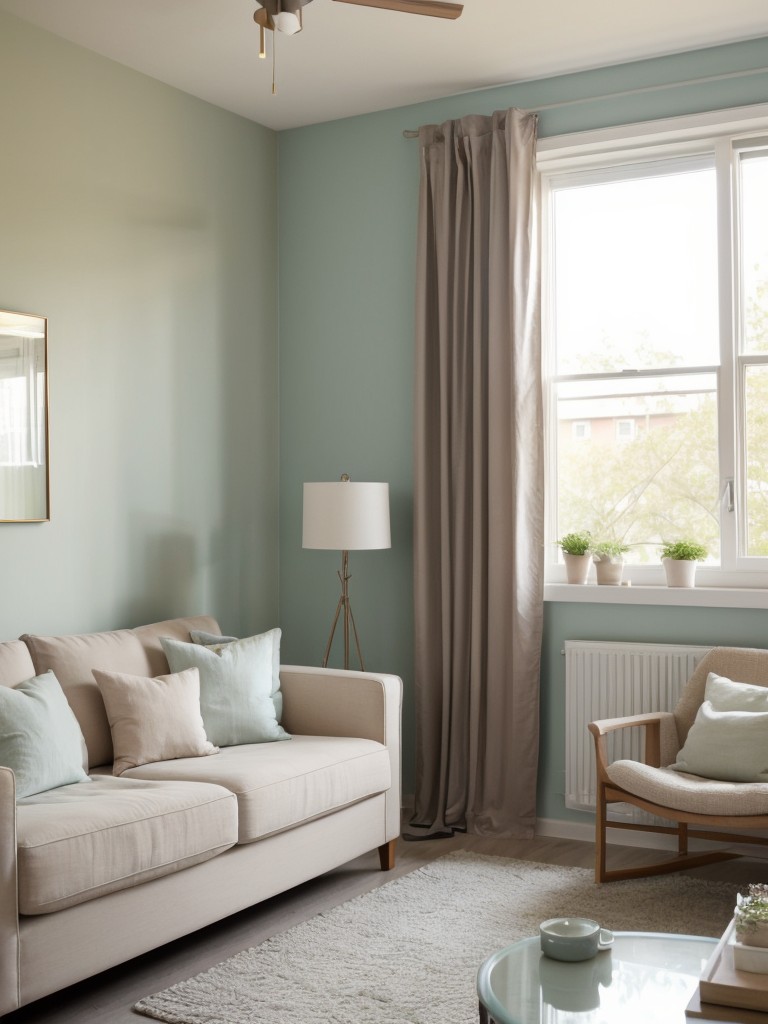 Studio apartment paint color ideas in muted pastels, for a soft and calming atmosphere.