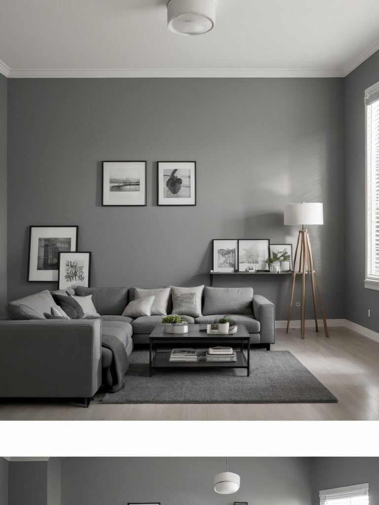 Studio apartment paint color ideas in shades of gray, for a modern and sophisticated look.