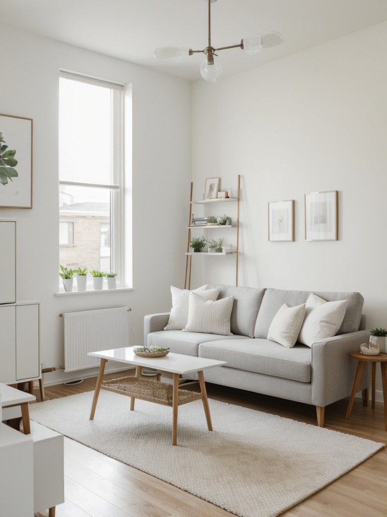 Studio apartment paint color ideas in various shades of white, to create a fresh and airy ambiance.