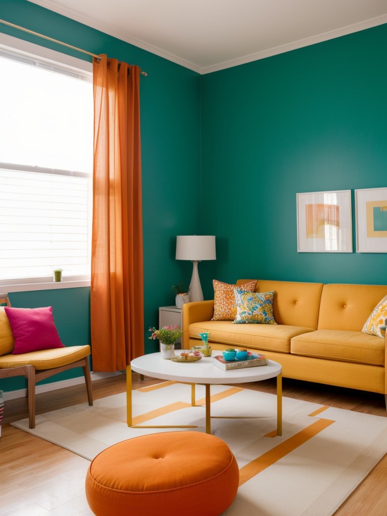 Studio apartment paint color ideas in vibrant and energetic shades, for a lively and energetic feel.