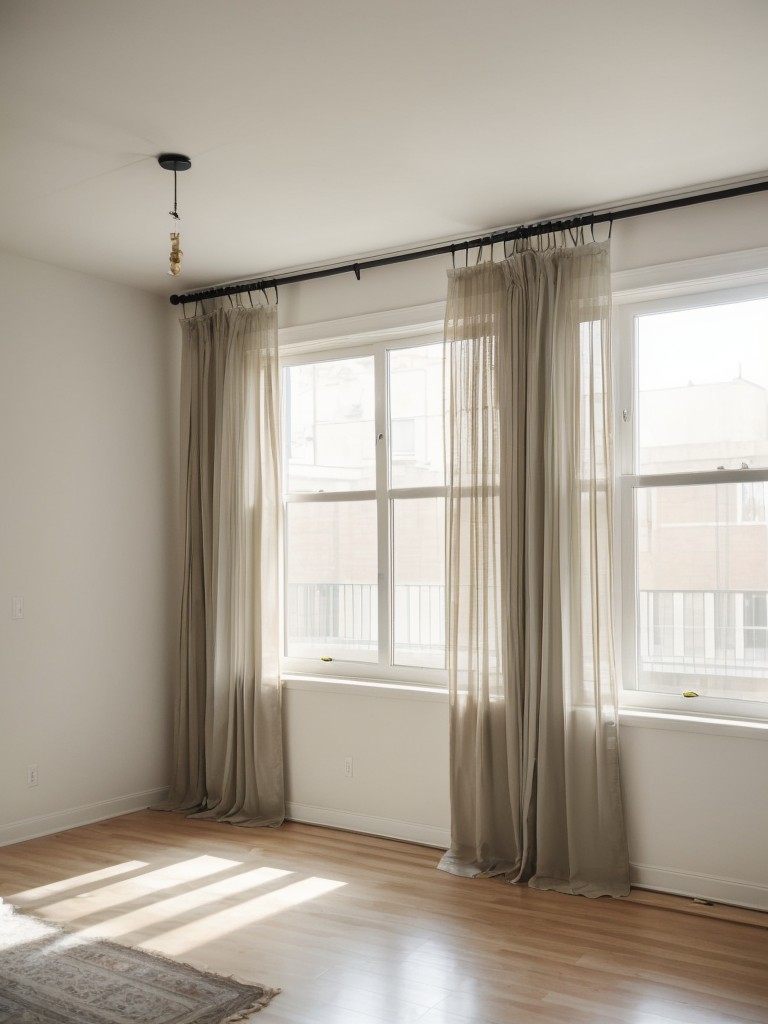 Hang a curtain rod from the ceiling and drape sheer curtains to create a soft and romantic wall partition in your studio apartment.