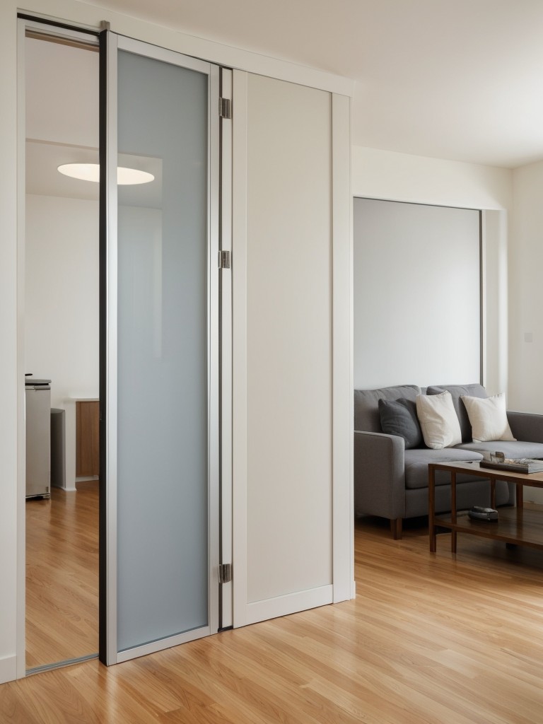 Install a floor-to-ceiling accordion door that can be easily folded and unfolded, offering flexibility in creating separate areas within your studio apartment.