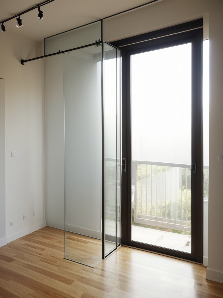 Install a translucent glass partition to maintain an open feel while allowing natural light to permeate throughout your studio apartment.