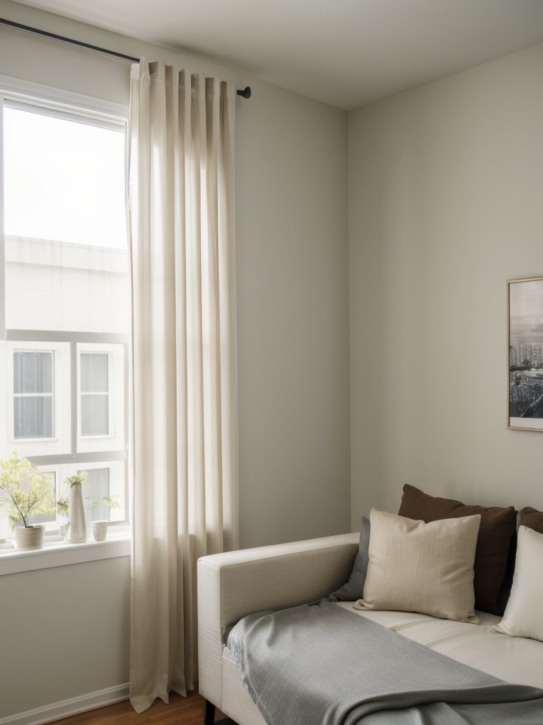 Hang curtains or blinds with sheer fabrics to allow natural light to stream in while maintaining privacy in your studio apartment.