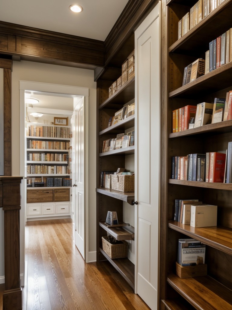 Incorporate a sliding ladder or a library ladder to access high storage spaces or to reach items on tall shelves efficiently.
