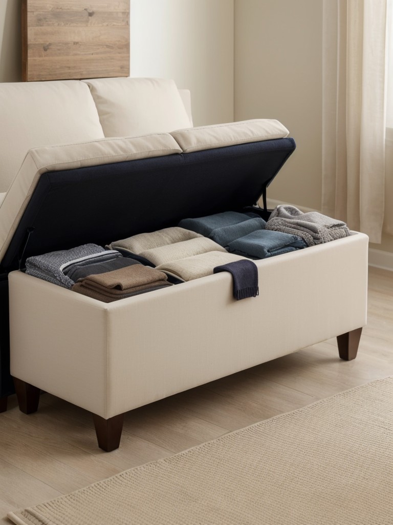 Optimize storage by using storage ottomans or benches with hidden compartments, so you can easily store away blankets, shoes, or other items that can clutter the space.