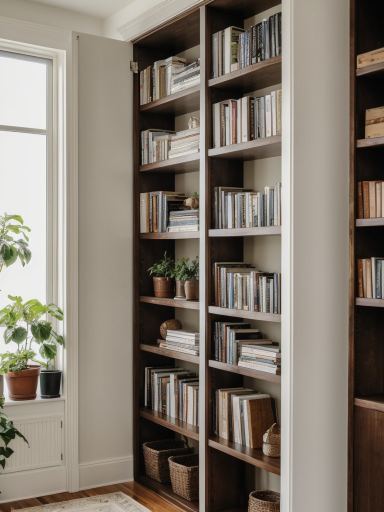 Use vertical space wisely by installing floor-to-ceiling bookshelves, hanging plants, or wall-mounted accessories for additional storage and decoration options.