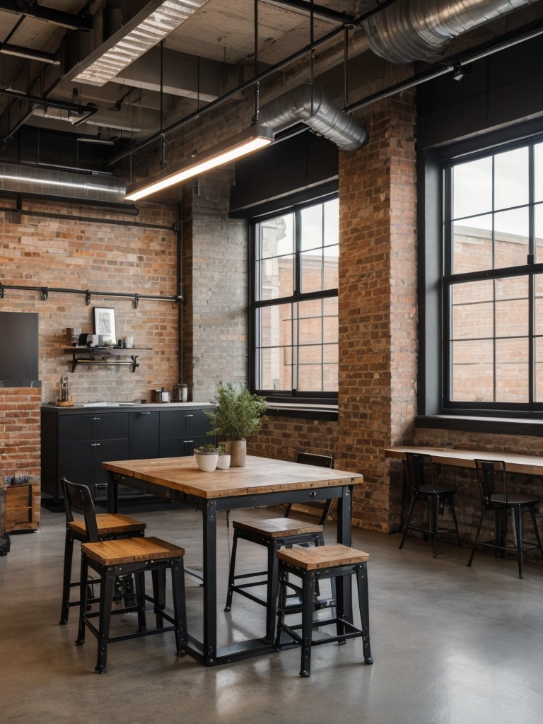 Embrace an industrial chic aesthetic in your studio loft apartment with exposed brick walls, metal accents, and minimalist furniture.