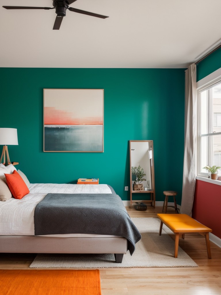 Experiment with bold and vibrant colors to create a statement wall or focal point in your studio loft apartment, contrasting with the otherwise neutral palette.