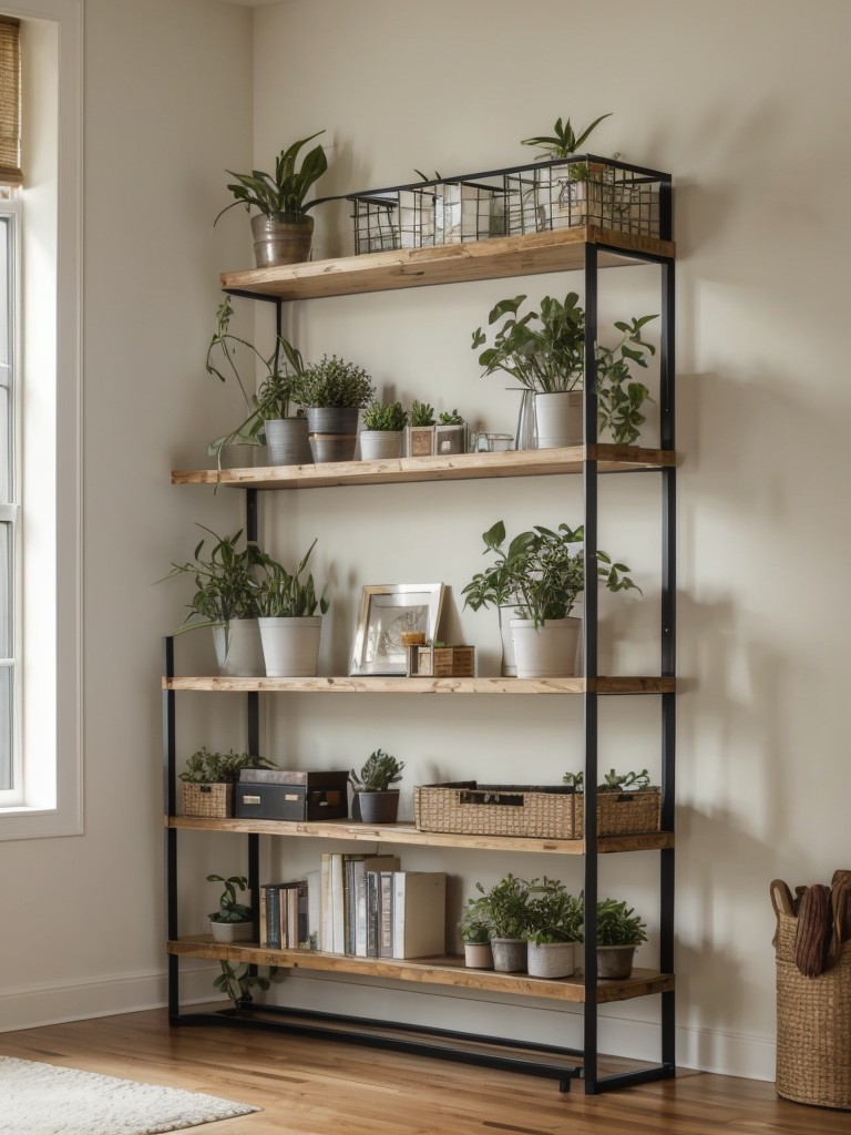Incorporate floating shelves or hanging racks to display and organize your books, plants, and decorative items in your studio loft apartment.