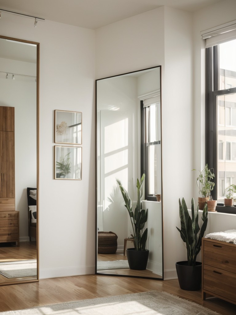 Incorporate large mirrors in strategic locations to visually expand the space and reflect natural light in your studio loft apartment.