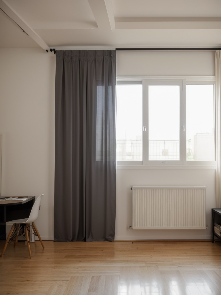 Install floor-to-ceiling curtains or sliding panels to create privacy in your studio loft apartment and define different areas.
