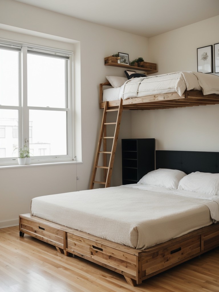 Opt for a lofted platform bed with built-in storage underneath to optimize space in your studio loft apartment.