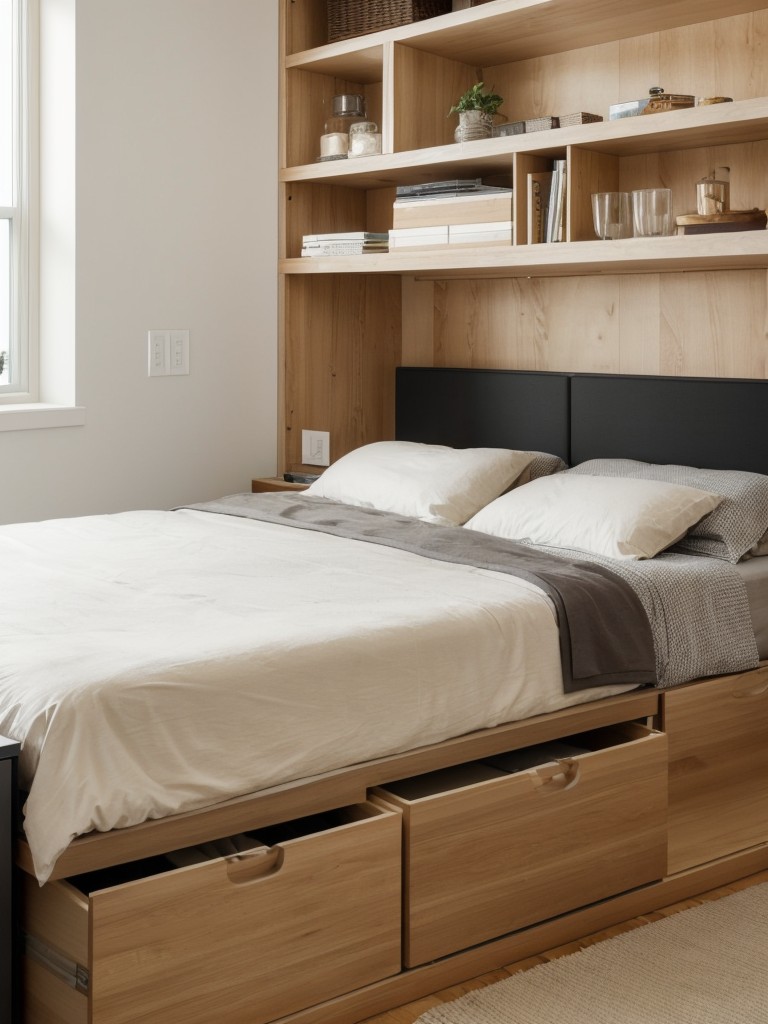 Studio loft apartment design ideas that maximize space with smart storage solutions like built-in shelving and under-bed storage.