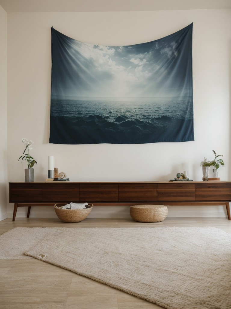 How to use large-scale artwork or tapestries to visually divide a room and add personality to your apartment's temporary walls.