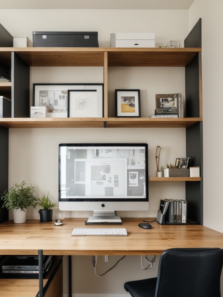 Ideas for creating a mini home office on a temporary wall in your apartment, including built-in desks, shelving, and cable management solutions.