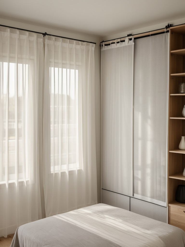 Incorporating sliding panels or curtains on temporary walls to conceal or reveal storage, making your apartment more functional and visually appealing.