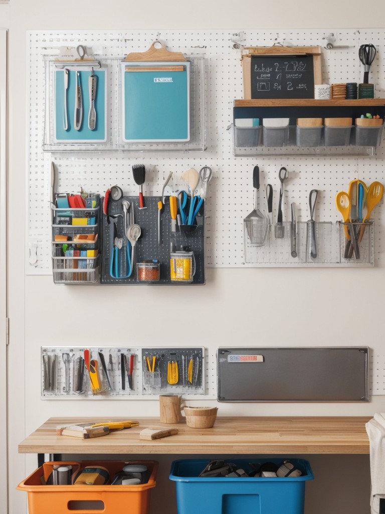 Making use of magnetic boards or pegboards on temporary walls to display and organize your apartment's tools, utensils, or craft supplies.