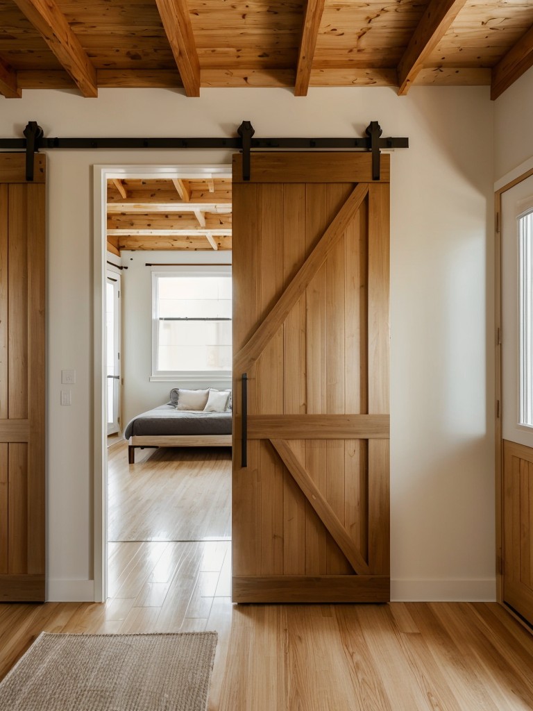 Utilizing sliding barn doors or folding doors on temporary walls to preserve privacy while maintaining an open and spacious feel in your apartment.