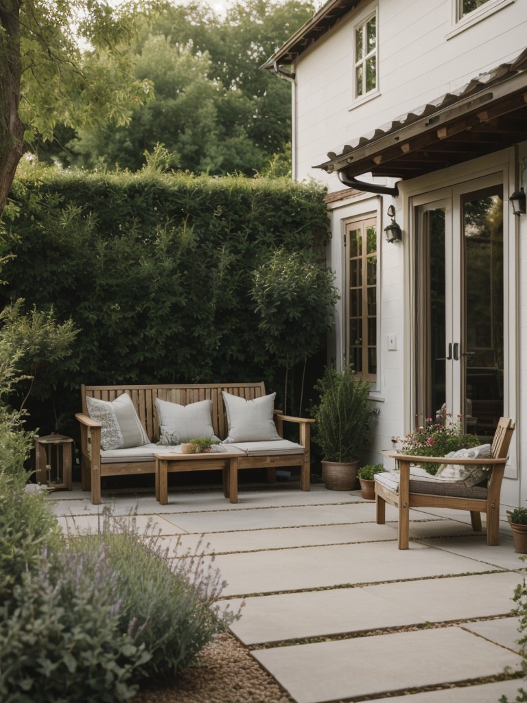 Creating an outdoor area reminiscent of the peaceful village settings in the book, with a small garden, seating area, and natural elements that invite relaxation and reflection.