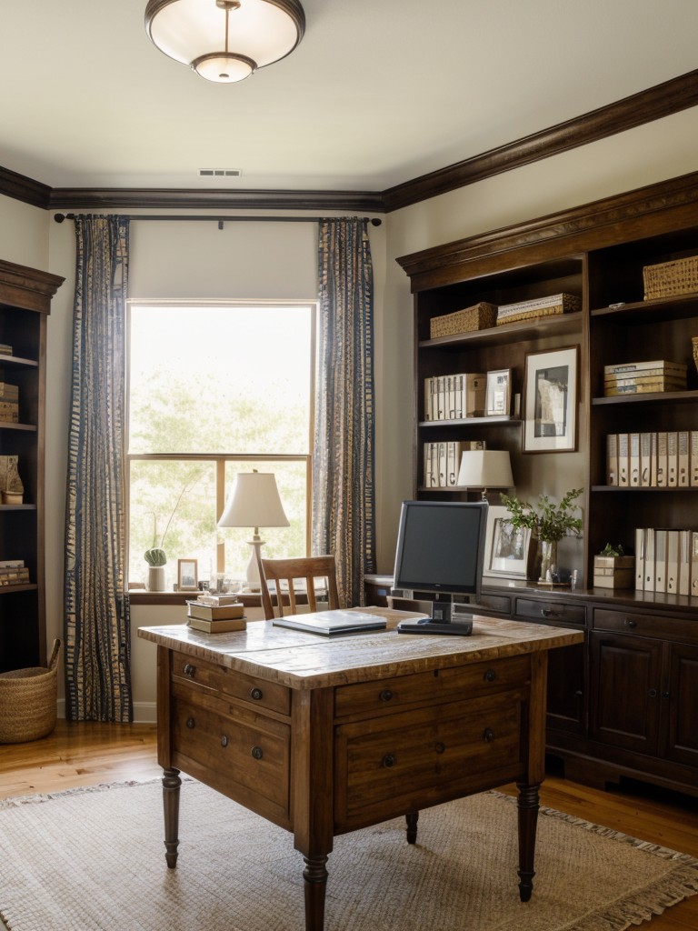 Designing a home office for a modern writer inspired by the storytelling traditions and themes found in Things Fall Apart, incorporating African textiles, a writing desk, and inspirational quotes from the book as decor.