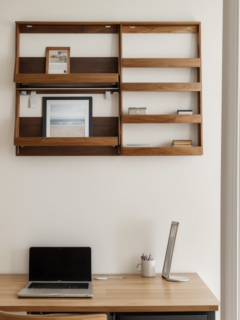 Hang a wall-mounted folding desk that can be tucked away when not needed to create a temporary workspace.