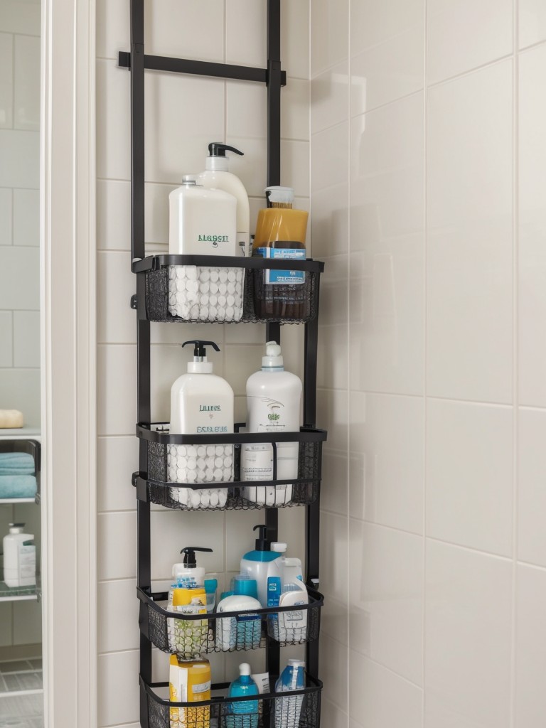 Install a shower caddy or hang a mesh organizer in the bathroom to keep essentials organized and easily accessible.