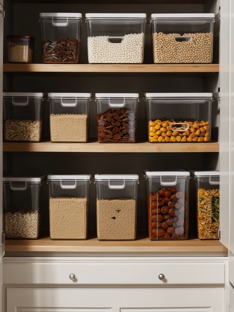 Use transparent or small storage containers to keep pantry items organized and to save space.