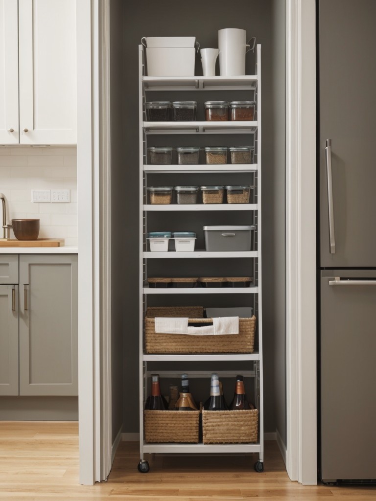 Use vertical storage solutions such as wall-mounted shelves and hanging organizers to maximize floor space.