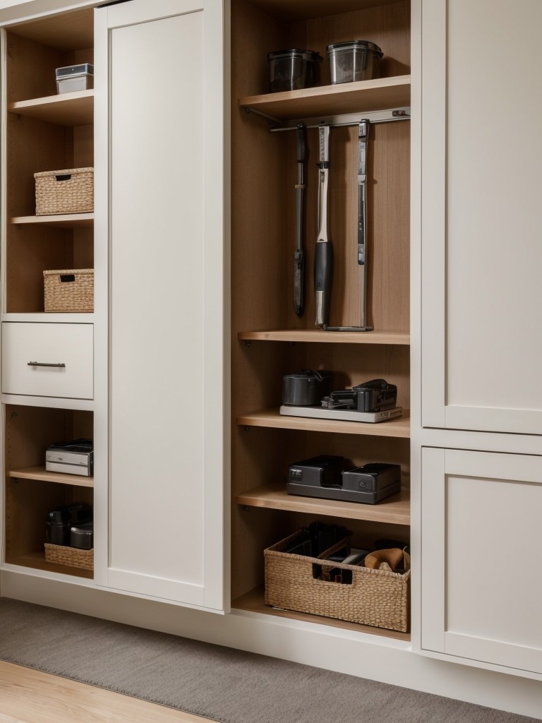 Look for furniture pieces with built-in storage compartments to double as tool storage.