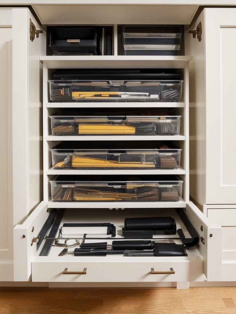 Look for furniture pieces with hidden compartments or drawers that can be used for tool storage.