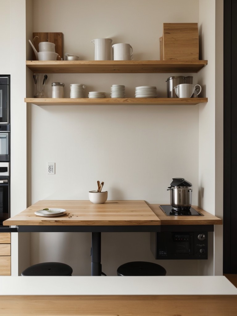 Install a wall-mounted folding table in small kitchens or studio apartments to create an extra workspace or dining area.