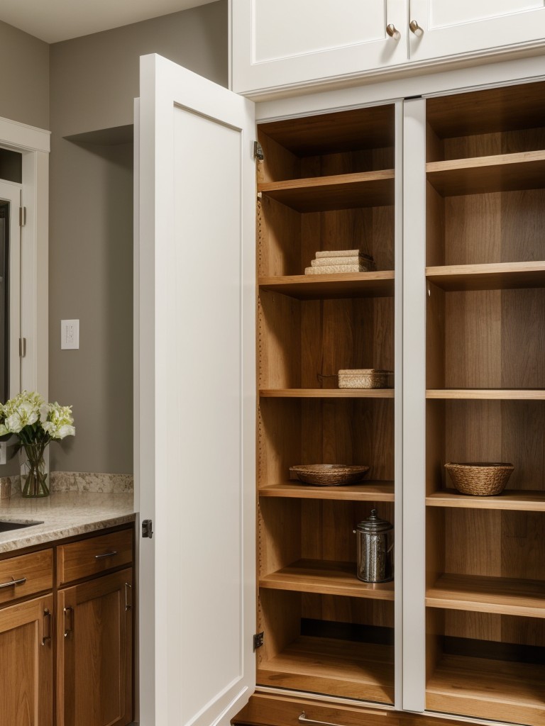 Utilize the area above doors by installing shelves or closed cabinets to store items like books, decorative objects, or extra linens.