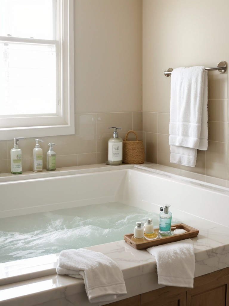 Create a DIY spa experience with relaxing bath products, scented oils, and soft towels.