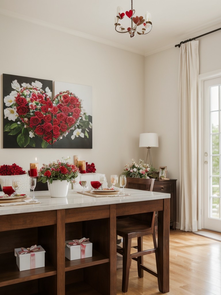 Decorate with hearts, flowers, and love-themed artwork to create a festive atmosphere.