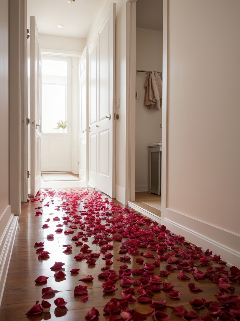 Use rose petals to create a romantic pathway leading to a surprise gift or activity within the apartment.