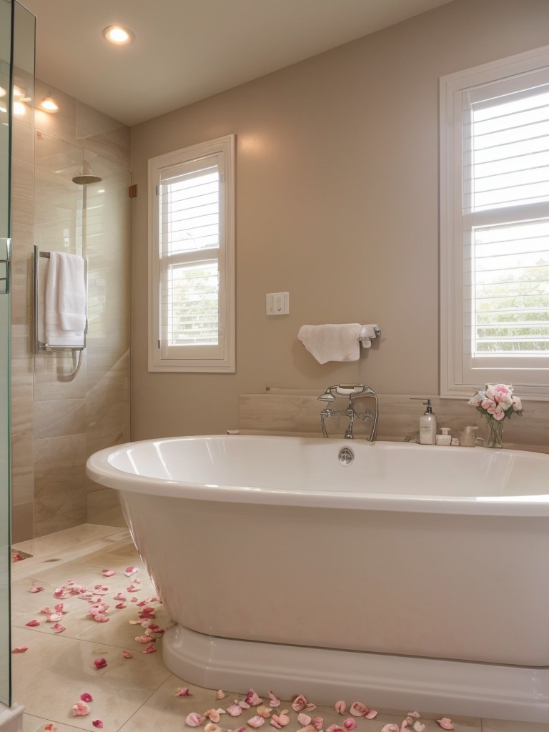 Arrange a spa-like experience by filling the bathroom with rose petals, scented bath oils, and relaxing music.