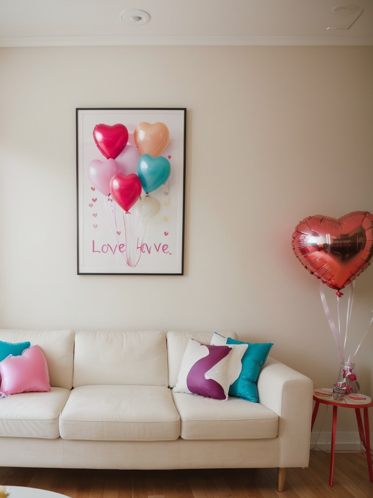 Decorate the apartment with heart-shaped balloons, streamers, and love-themed artwork.