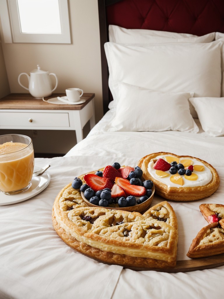 Plan a surprise romantic breakfast in bed, complete with heart-shaped pastries, fresh fruit, and their favorite morning beverage.