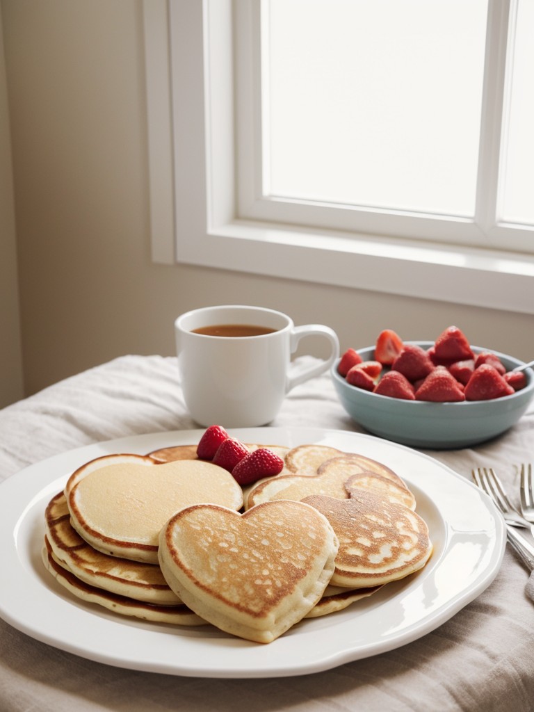 Prepare a homemade breakfast in bed complete with heart-shaped pancakes and fresh fruit.