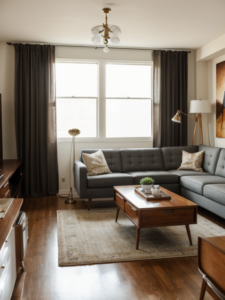 Combine vintage elements with modern furnishings in your studio apartment for a contemporary twist on classic style, using vintage art, mid-century modern furniture, and retro-inspired accents.