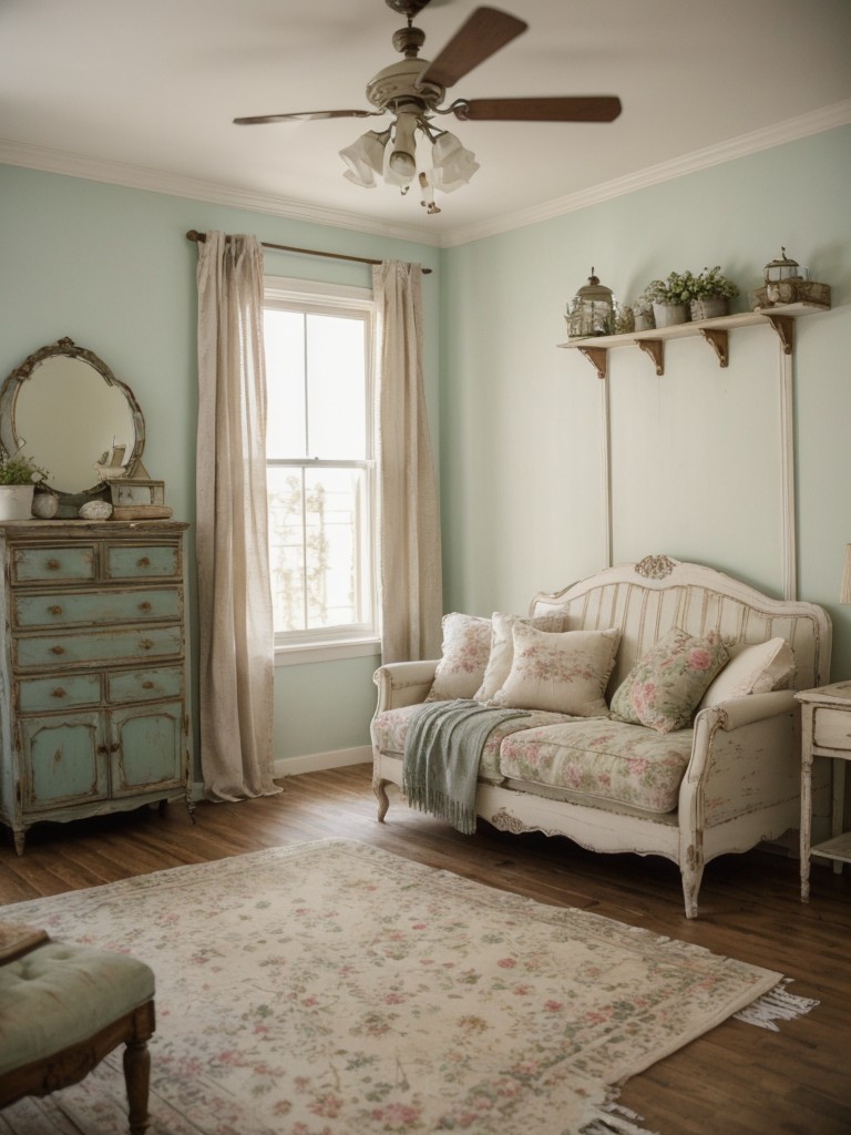 Embrace a shabby chic aesthetic in your studio apartment with distressed furniture, vintage textiles, and delicate floral patterns for a charming, vintage-inspired look.
