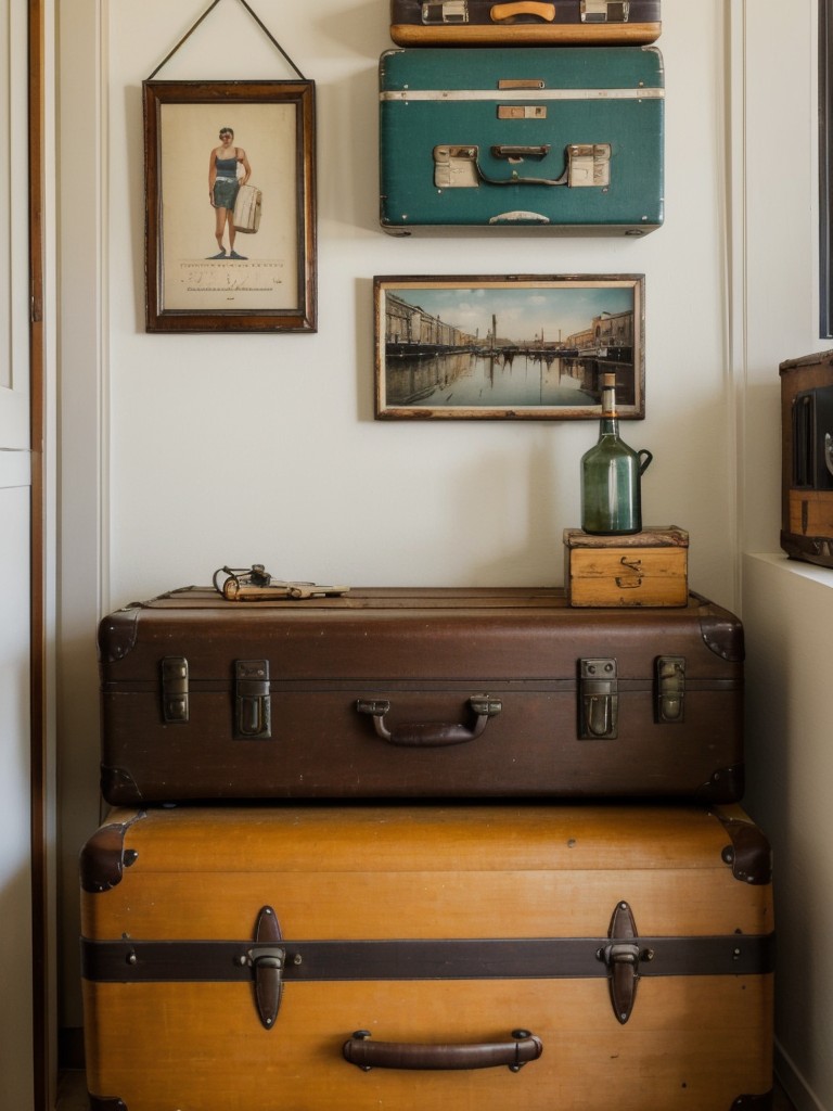 Enhance the vintage feel of your studio apartment with flea market finds like old trunks, vintage suitcases, and vintage wall art for an eclectic, one-of-a-kind space.
