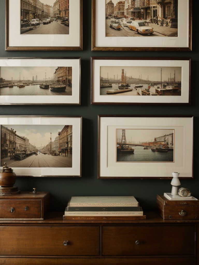 Enhance the vintage vibes in your studio apartment with a mix of antique frames and vintage-inspired wall art, showcasing a collection of your favorite vintage photographs or artwork.