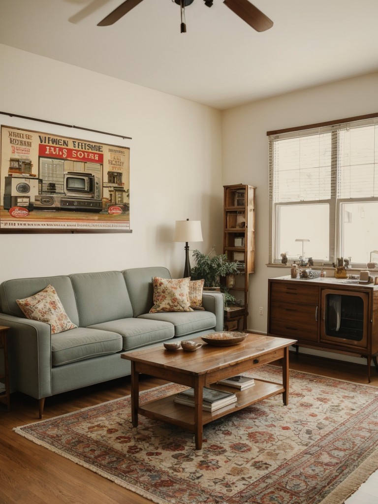 Incorporate unique vintage finds into your studio apartment decor, such as vintage posters, vintage textiles, and retro appliances for a quirky, nostalgic touch.