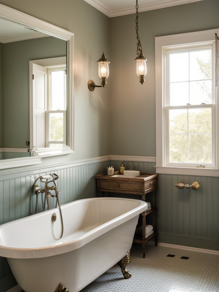 Incorporate vintage-inspired fixtures and accessories in your bathroom to create a retro-inspired space, such as an antique clawfoot tub, vintage mirrors, and vintage-inspired vanity lighting.