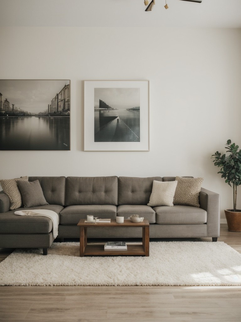 Create a stylish and cozy living room with a comfortable sectional sofa, accent chairs, and a trendy gallery wall to showcase personal photos and artwork.