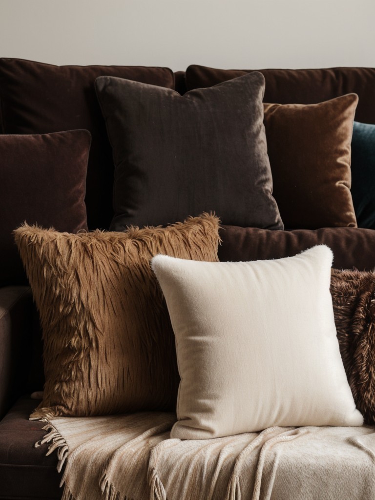 Experiment with different textures and materials like velvet cushions, faux fur throws, and natural wood accents for a cozy and tactile experience.