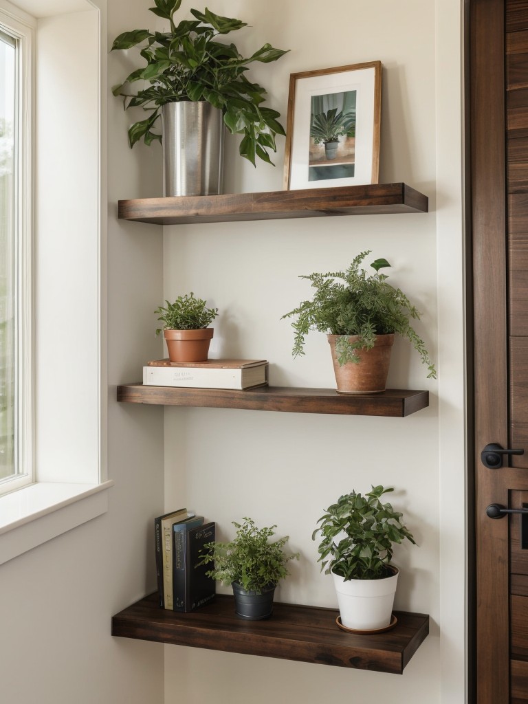 Utilize vertical space by installing floating shelves and wall-mounted organizers for books, plants, and decor.